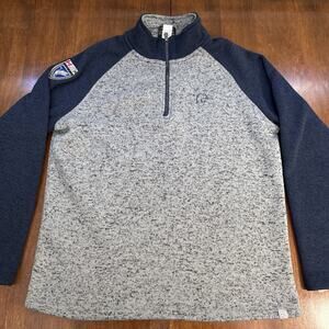 Ducks Unlimited 1/4 Zip Fleece Pullover Patch Gray Blue Crest Men's Size Large